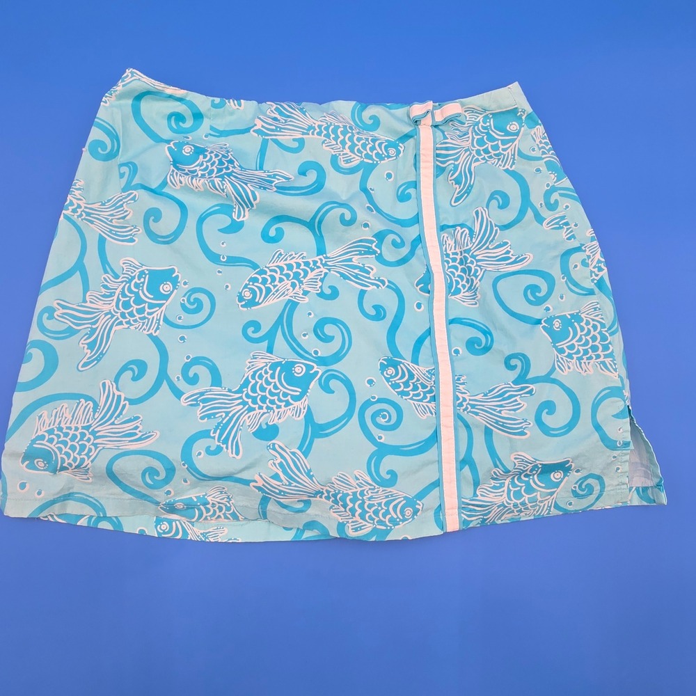 Lilly Pulitzer Fish Tales Blue Goldfish Skort Womens 2P Petite Bow Cotton